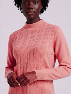 Vintage Knit-Set Plus Coral Cable Knit Turtleneck / Mock Neck Sweater L